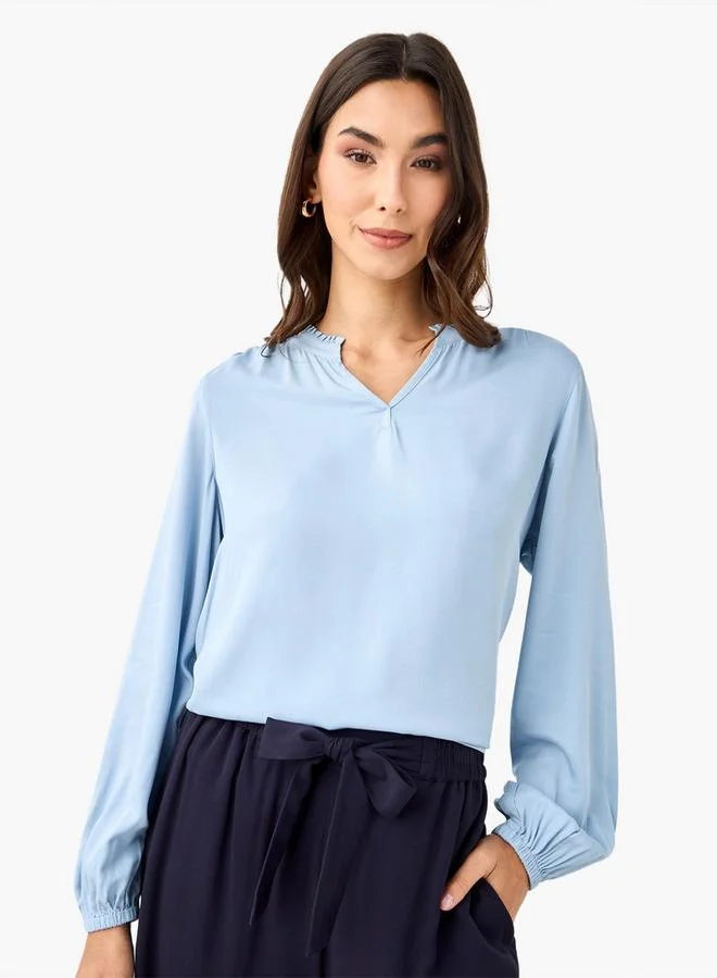 Splash FAV Regular Fit Viscose Top with Mandarin Collar