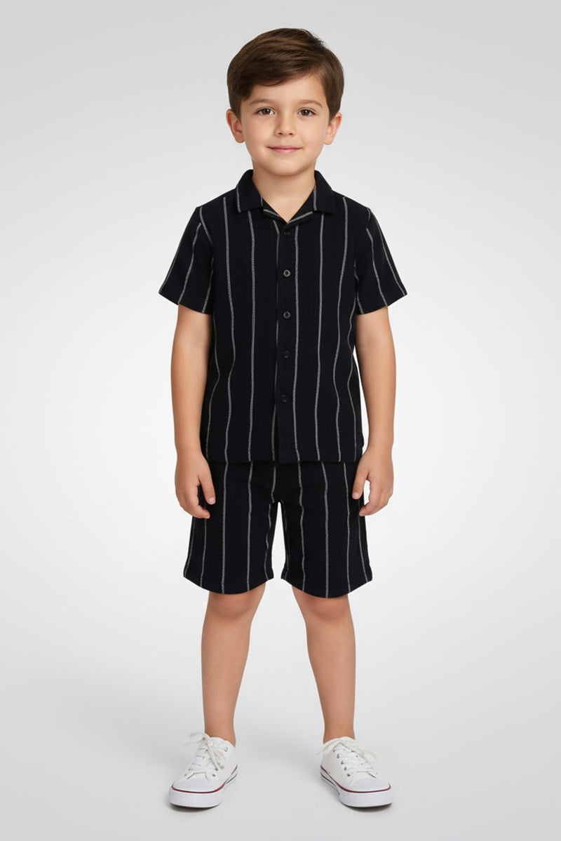 Nautica Jeans Toddlers Boy 2Pcs Stripe Shirt And Shorts Set, Navy - Image 1