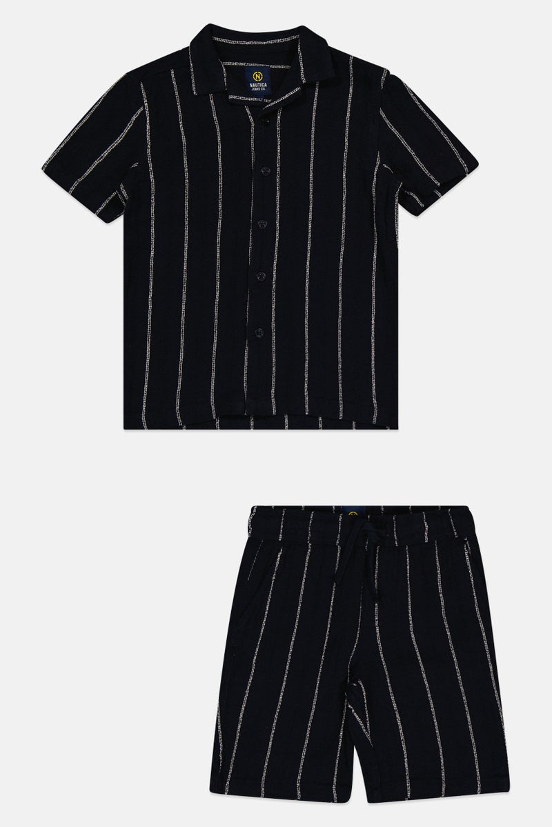 Nautica Jeans Toddlers Boy 2Pcs Stripe Shirt And Shorts Set, Navy - Image 2