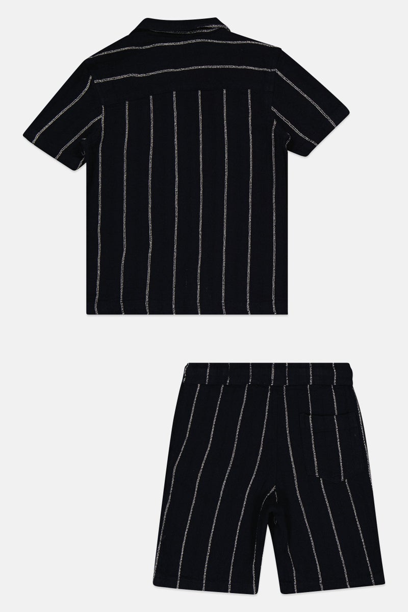 Nautica Jeans Toddlers Boy 2Pcs Stripe Shirt And Shorts Set, Navy - Image 3