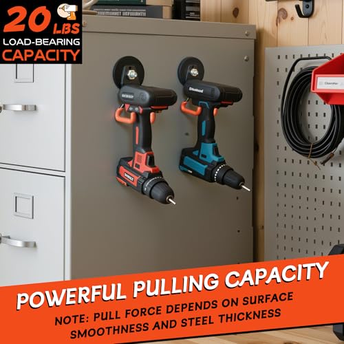ULIBERMAGNET New Upgraded Heavy Duty Magnetic Garage Hooks,4 Pack Strong Large Magnet Hooks for Power Drill,Garden Tools,Hose,Pegboard,Garage, Workshop,Magnetic Storage Hook for Hanging(Orange) - Image 5