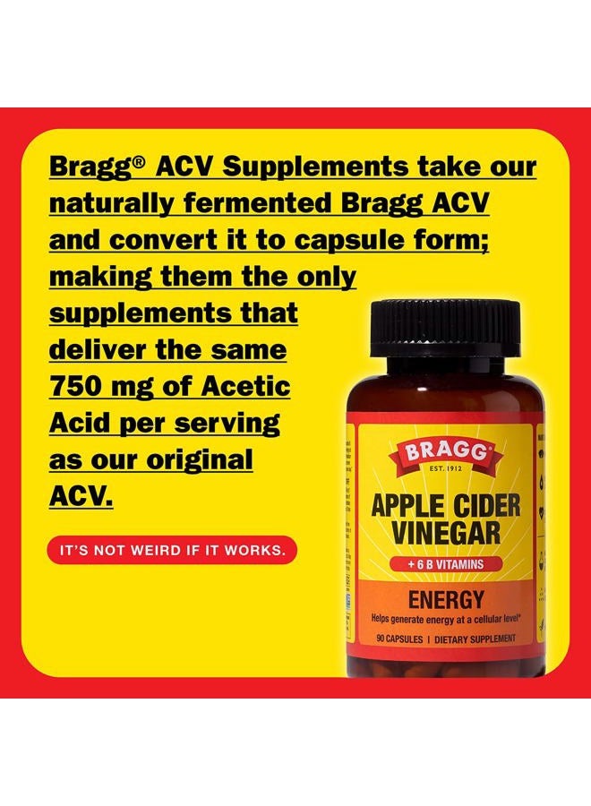 Bragg Energy Apple Cider Vinegar Capsules with B Vitamins - 90 Capsules - Helps Generate Energy at Cellular Level - Image 2