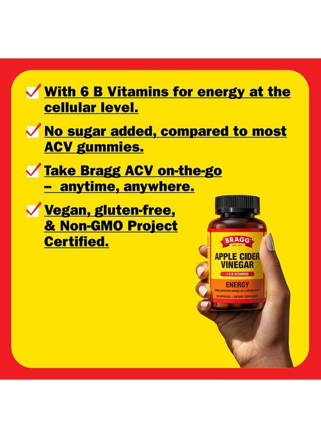 Bragg Energy Apple Cider Vinegar Capsules with B Vitamins - 90 Capsules - Helps Generate Energy at Cellular Level - Image 3