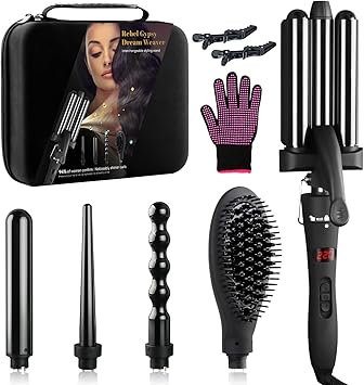 Wechip Curling Wand Set WeChip 5 in 1 Curling Tongs with Ceramic Tourmaline 3 Barrel Hair Waver Hair Straightener Brush Curling Irons 9mm32mm Storage Box LED Display Hair Curler for All Hair Styling - Image 1