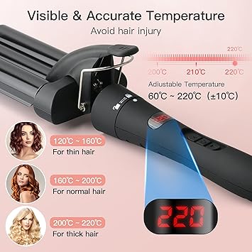 Wechip Curling Wand Set WeChip 5 in 1 Curling Tongs with Ceramic Tourmaline 3 Barrel Hair Waver Hair Straightener Brush Curling Irons 9mm32mm Storage Box LED Display Hair Curler for All Hair Styling - Image 4