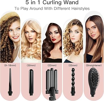 Wechip Curling Wand Set WeChip 5 in 1 Curling Tongs with Ceramic Tourmaline 3 Barrel Hair Waver Hair Straightener Brush Curling Irons 9mm32mm Storage Box LED Display Hair Curler for All Hair Styling - Image 2