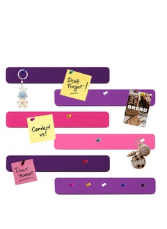 SYOSI 6Pcs Rectangle Felt Cork Board Bar Strips with 35 Pushpins, Self Adhesive DIY Bulletin Board for Office School Home Wall Decor Stickers Memos Schedules Photos Display(Gradual Purple)  - Image 1