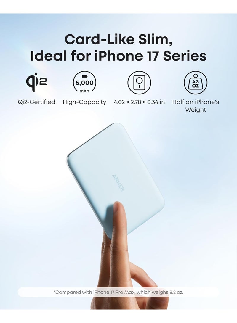 Anker Nano Power Bank, Ultra-Slim 5,000mAh Magnetic Battery Pack, Qi2 Certified 15W Max Ultra-Fast MagSafe-Compatible Portable Charger, PD20W,Ergonomic Design, For iPhone 17/16/15/14/13/12 Only (Blue) blue - Image 3