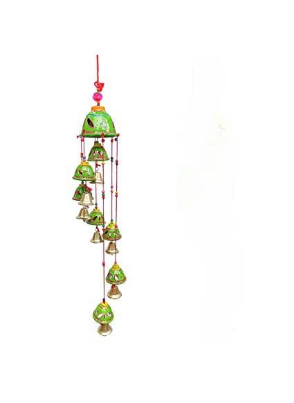 ADITYA IMPEX ADITYA IMPEX Handicraft rajasthane Colored Bells Desing Decorative showpice Wind Chimes for Home Balcony Garden Positive Energy Home Decor Hanging Long Bells 7 BellsSet of 2 Piece Mustrad Green  - Image 2