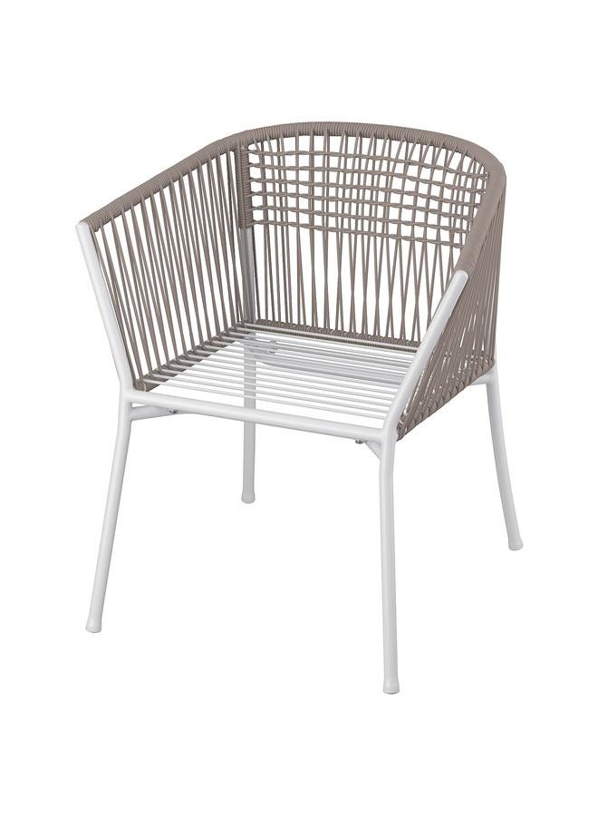 زبون كرسي بمساند للذراعين، خارجي، أبيض/بيج - Image 1