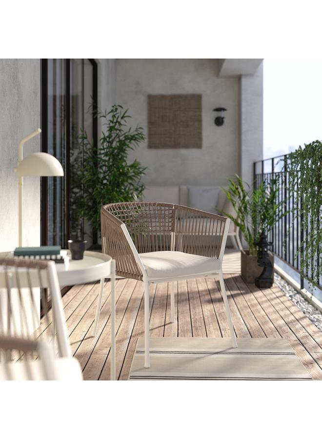 زبون كرسي بمساند للذراعين، خارجي، أبيض/بيج - Image 3