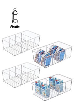 MIXDE 4 PACK Food Storage Organizer Bin Box Container - 4 Compartment Holder for Packets, Pouches, Ideal for Kitchen, Pantry, Fridge, Countertop Organization  - Image 1