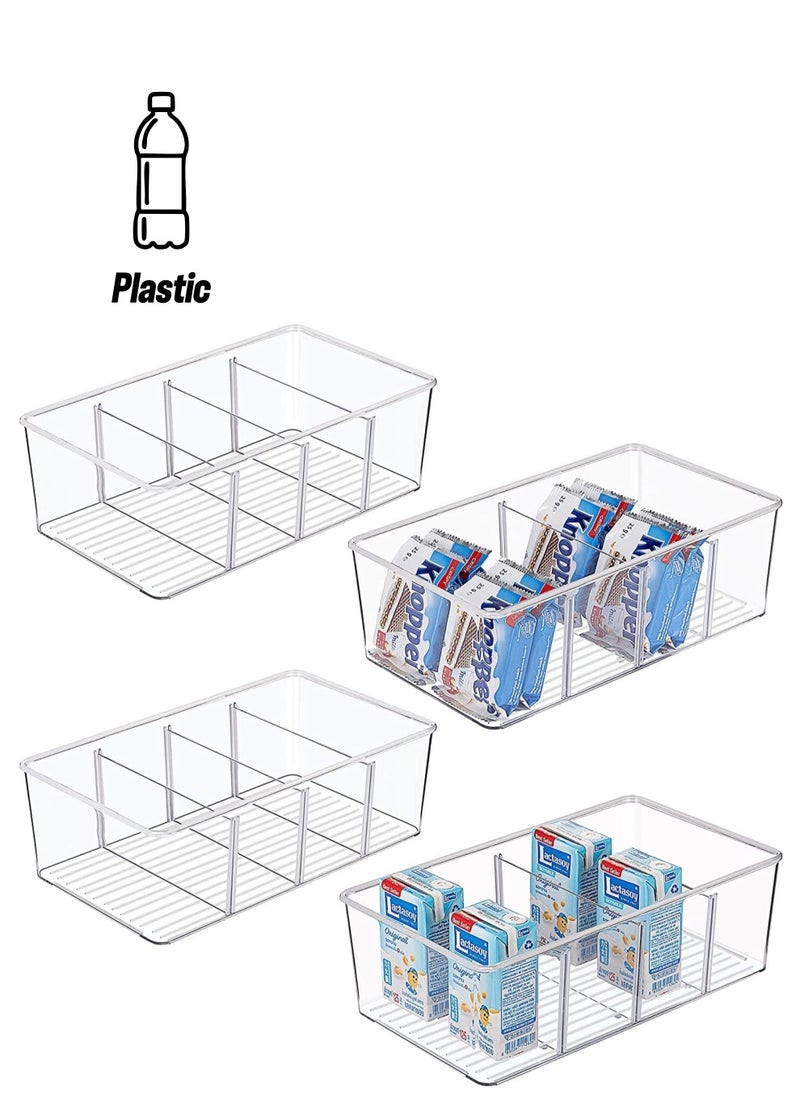 MIXDE 4 PACK Food Storage Organizer Bin Box Container - 4 Compartment Holder for Packets, Pouches, Ideal for Kitchen, Pantry, Fridge, Countertop Organization  - Image 1