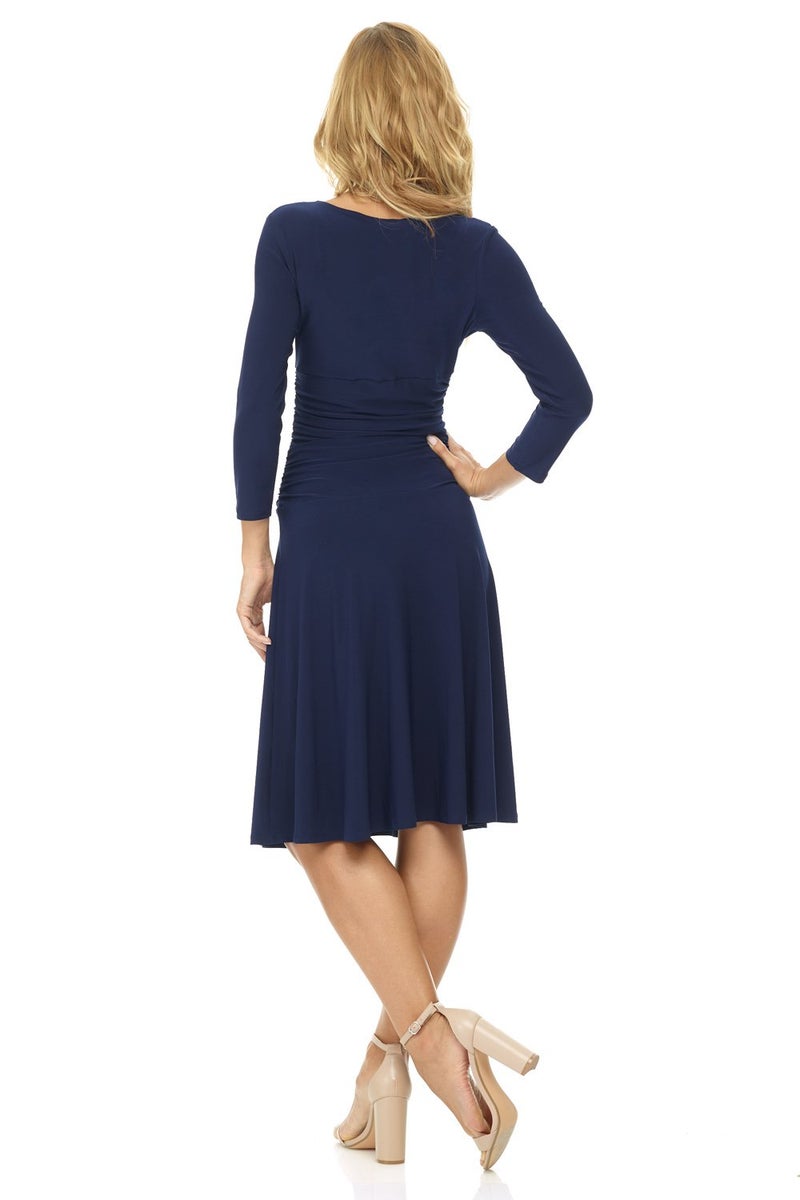 Rekucci Women's Slimming 3/4 Sleeve Fit-and-Flare Crossover Tummy Control Dress (14, Navy) - Image 3