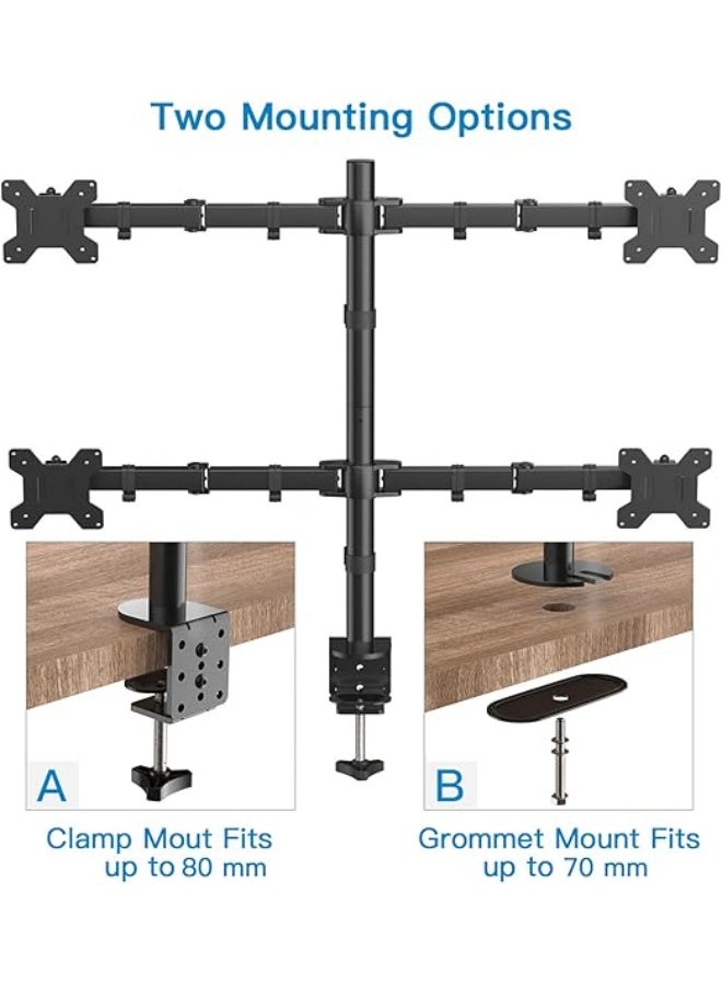 Heavy-Duty Quad Computer Monitor Mount – Fully Adjustable Articulating Arm Stand for 4 LCD Screens – Multi-Monitor Workstation Organizer with Universal VESA Support – Black. - Image 4