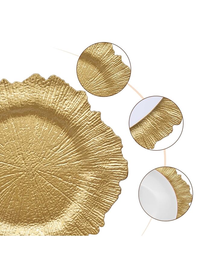 10 قطع من أطباق شحن الشعاب المرجانية، 13 بوصة من البلاستيك المزهر لحفلات الزفاف والعشاء والزفاف والحفلات والمناسبات والديكور (ذهبي) - Image 2