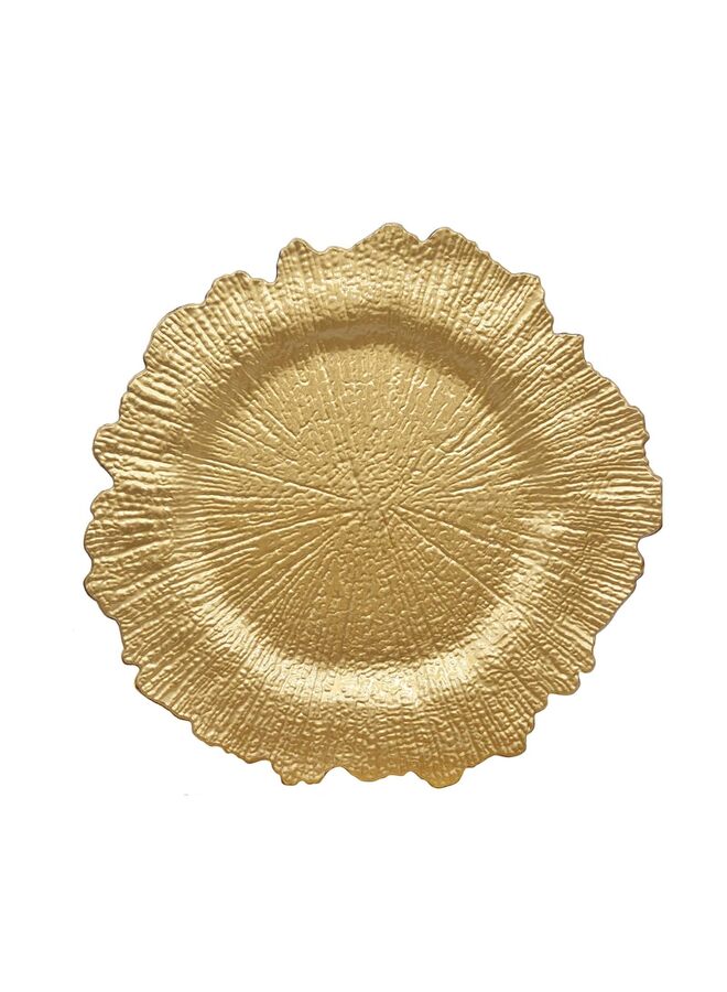 10 قطع من أطباق شحن الشعاب المرجانية، 13 بوصة من البلاستيك المزهر لحفلات الزفاف والعشاء والزفاف والحفلات والمناسبات والديكور (ذهبي) - Image 1