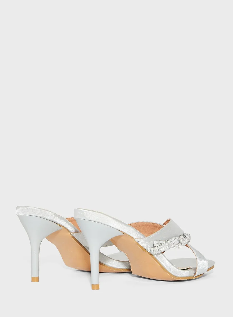 Namshi x Jewelled Crossover Strap Mule Sandals Silver