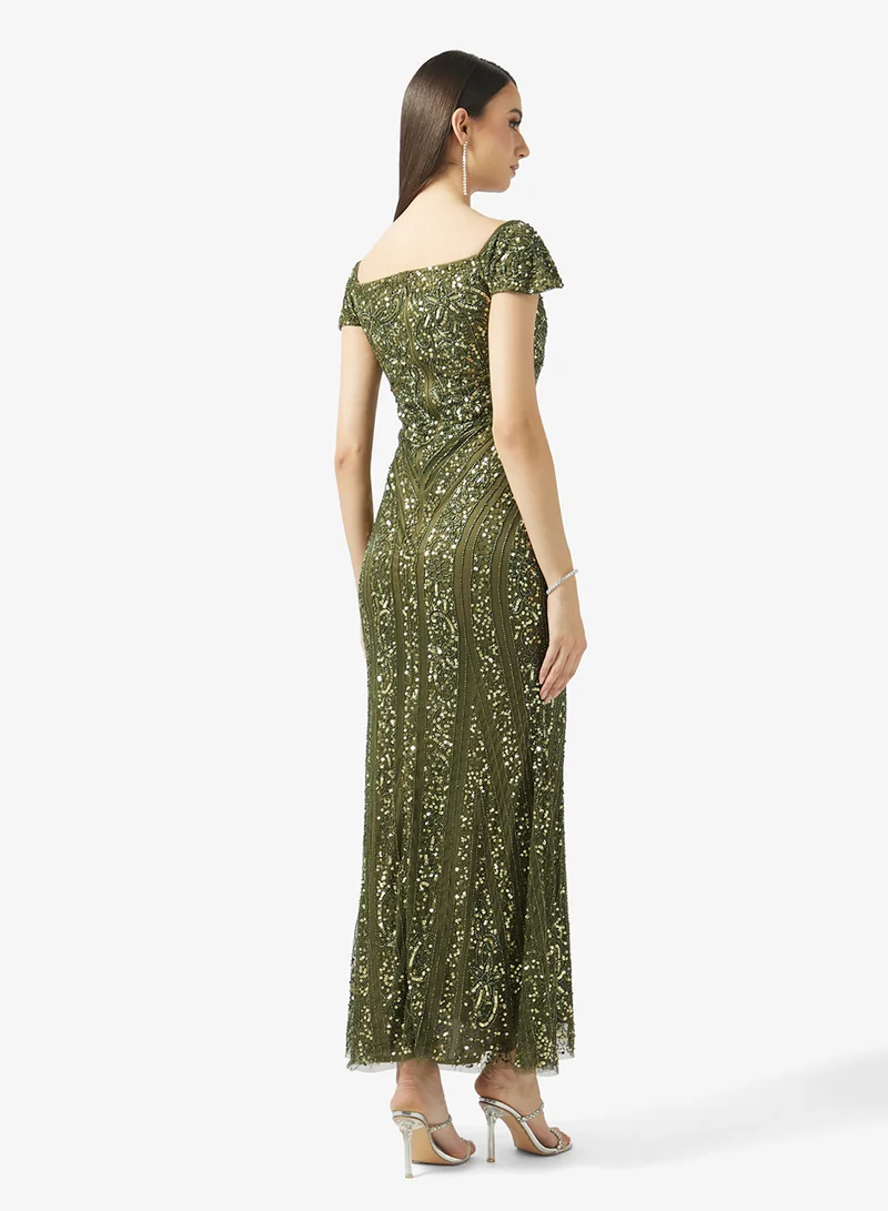BEAUUT Off Shoulder Sequin Maxi Dress