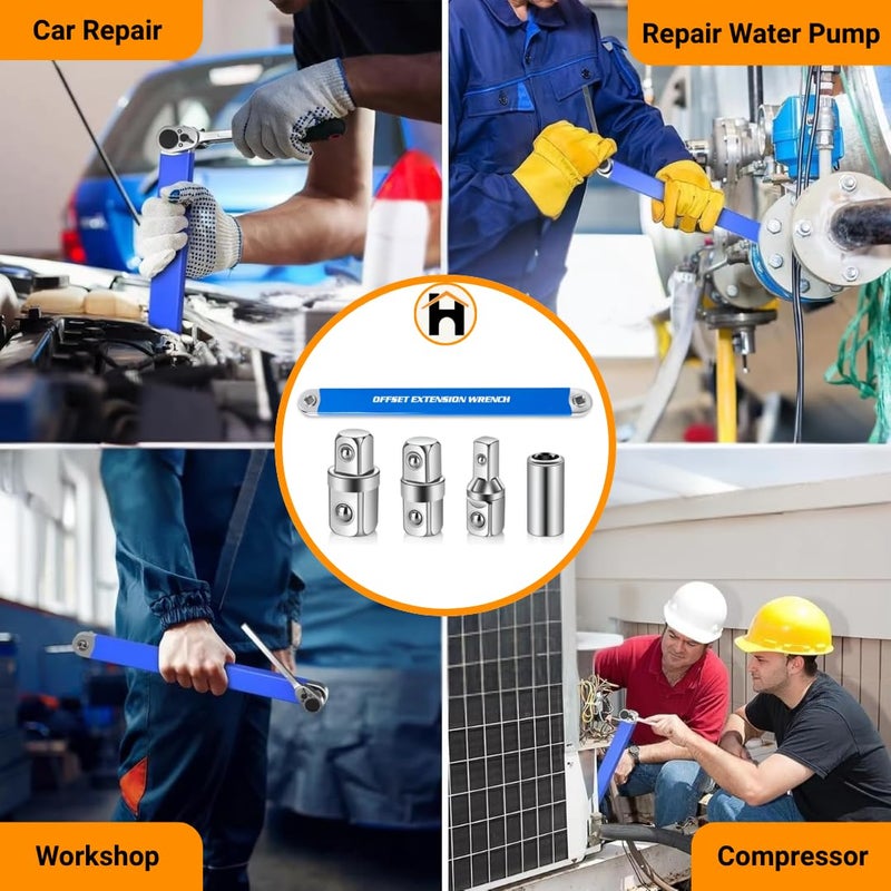 Homdum Impact Extension Wrench Offset Design with Ratchet Mechanism for Automotive & DIY Use| Multi-Angle Offset Extension Wrench Durable Steel Ratcheting Tool for Home & Garage - Image 4