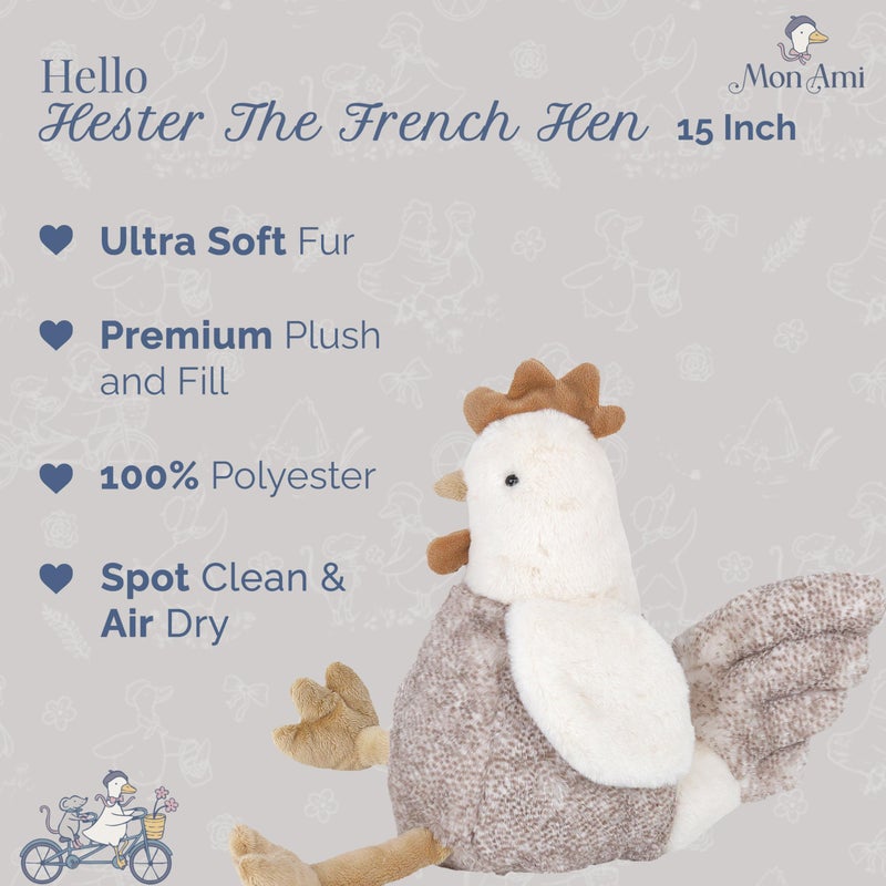 MON AMI Hester The French Hen Stuffed Animal | 15-Inch Chicken Plush Stuffed Toy | Cute Farm Animal Ideal for Nursery Room DÃ©cor | Great for Kids of All Ages - Image 2