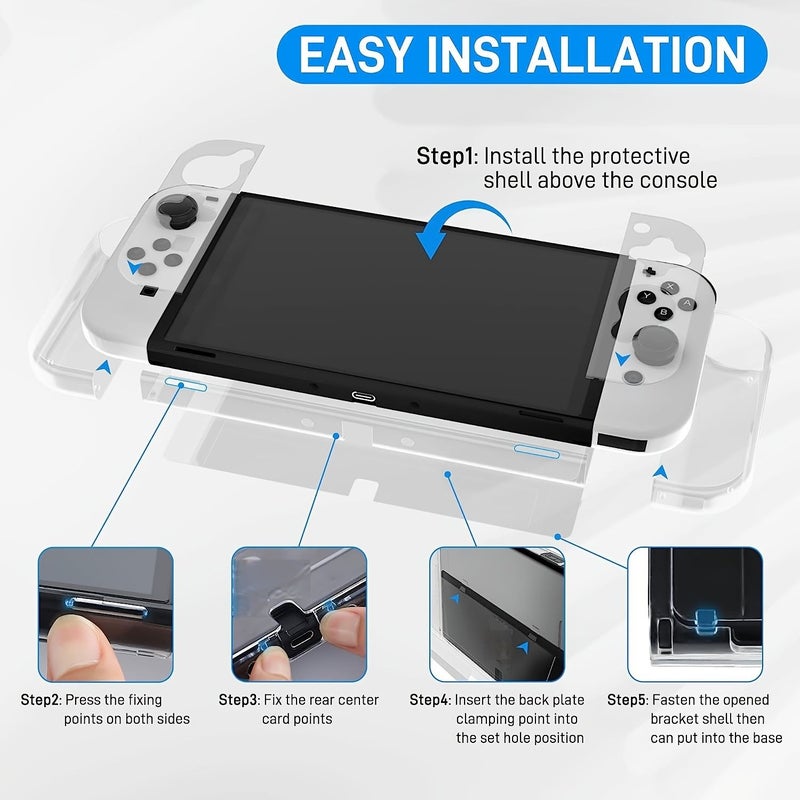 حافظة شفافة بلورية مع حامل لجهاز Switch OLED، غطاء واقي متين قابل للفصل. - Image 5