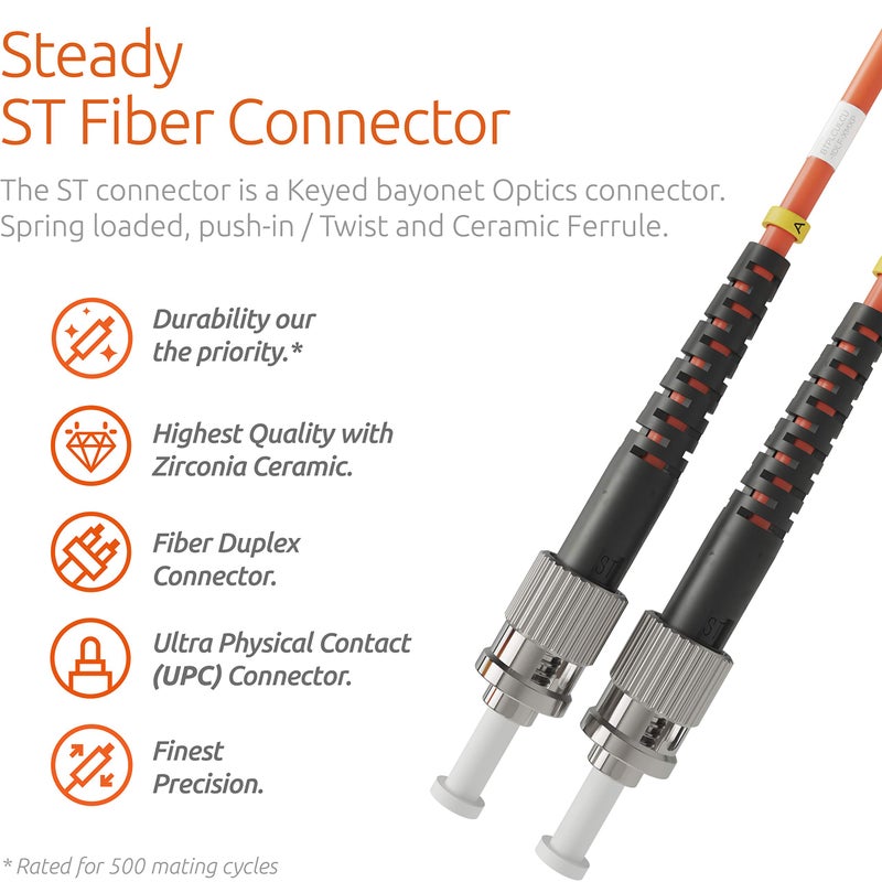 BEYONDTECH 1m (3.28ft) LC to ST Fiber Patch Cable â€“ UPC Multimode Duplex Fiber Optic Cable â€“ 50/125Âµm core, Compatible with OM2 â€“ LSZH PUREOptics Series - Image 3