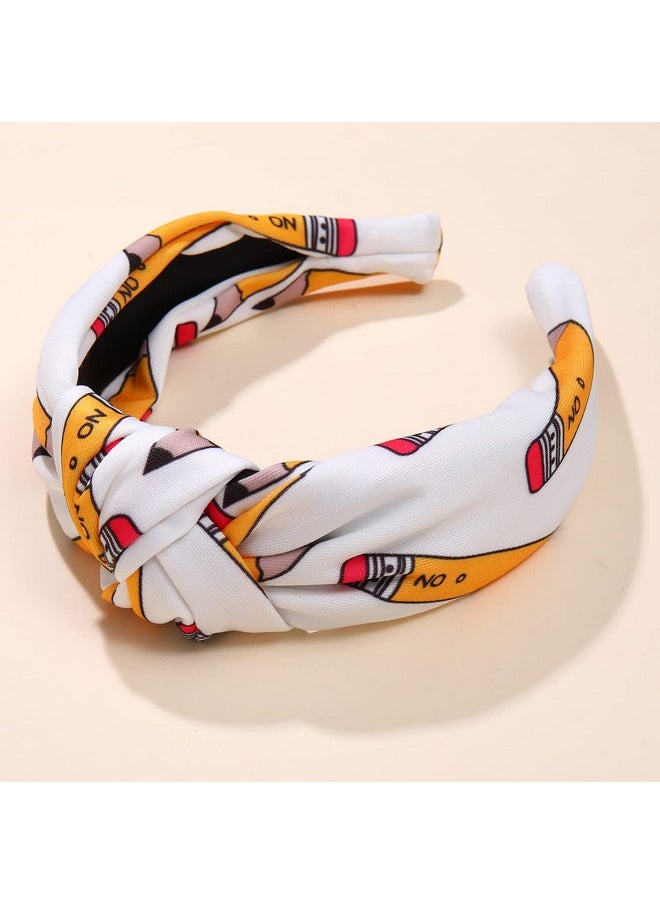 PHALIN - Teacher Headbands For Women Pencil Apple Printed Wide Knotted Headbands Teacher Appreciation Gifts Back To School Hair Accessory Gifts (Style D) - Image 1