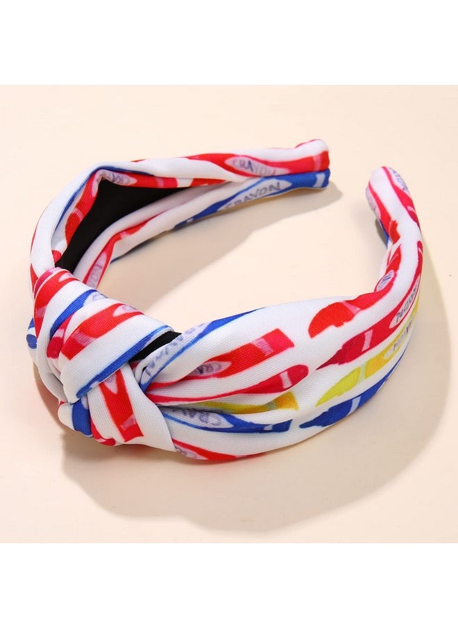 PHALIN - Teacher Headbands For Women Pencil Apple Printed Wide Knotted Headbands Teacher Appreciation Gifts Back To School Hair Accessory Gifts (Style D) - Image 1