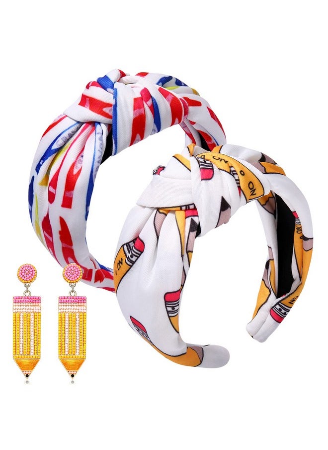 PHALIN - Teacher Headbands For Women Pencil Apple Printed Wide Knotted Headbands Teacher Appreciation Gifts Back To School Hair Accessory Gifts (Style D) - Image 1