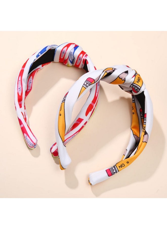 PHALIN - Teacher Headbands For Women Pencil Apple Printed Wide Knotted Headbands Teacher Appreciation Gifts Back To School Hair Accessory Gifts (Style D) - Image 1
