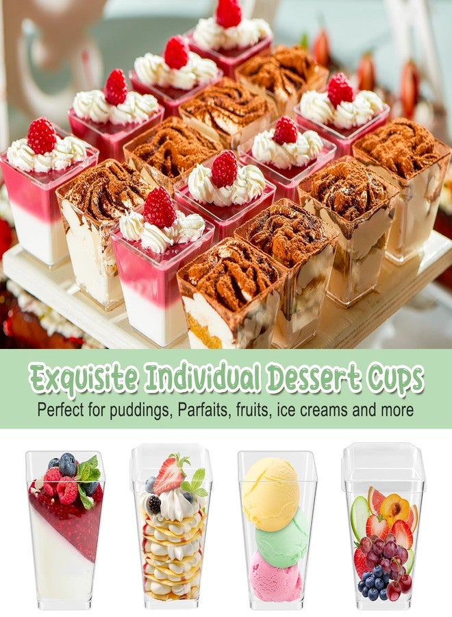 Jollidecor 70 Pack Plastic Dessert Cups with Lids, 5 oz Clear Appetizer Cups with Spoons Square Mini Shooter Dessert Fruits Cups Yogurt Parfait Cups Containers for Pudding, Ice Cream, and Party Supplies - Image 4