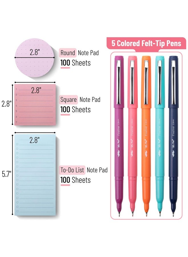Mr. Pen - Sticky Noted Gift Box 305 Pcs Pastel Colors Sticky Note Set Planner Sticky Notes Round Sticky Notes Square Sticky Notes Mini List Sticky Sticky Notes Felttip Pens Note Pads And Pens - Image 1