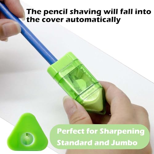 Alpurple 20 PCS Manual Pencil Sharpener with Eraser-2 in 1 Single Hole Triangular Shape Handheld Crayon Sharpener with Receptacle and Eraser for School, Office and Home Supplies - Image 4