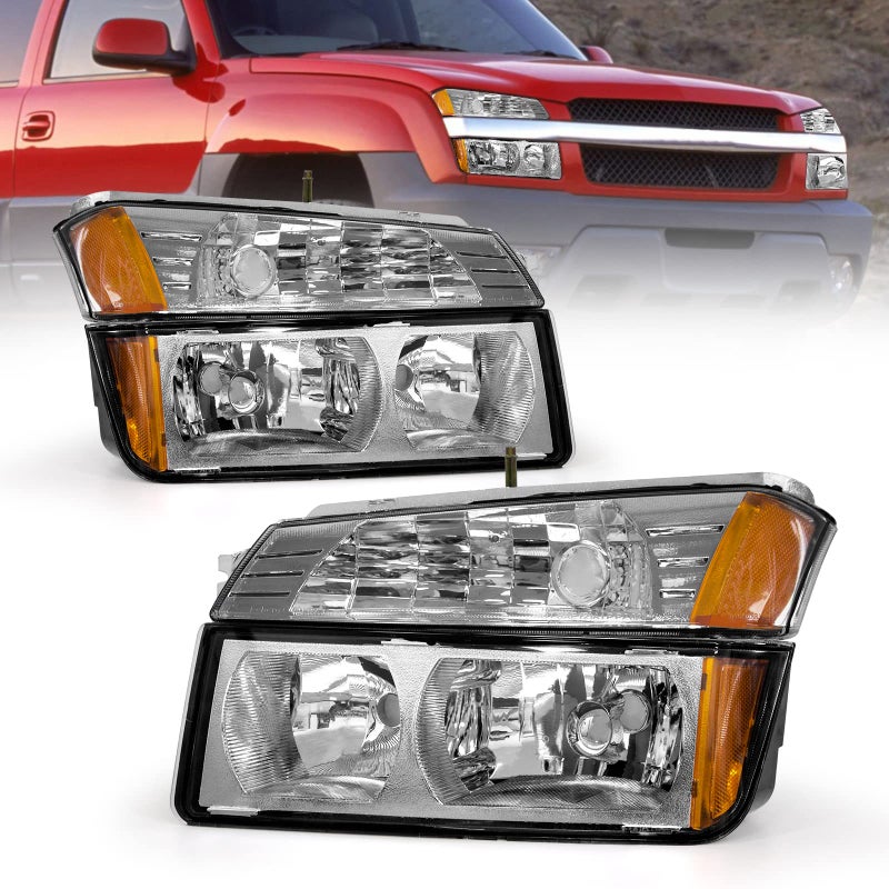 AS Headlight Assembly for 2002 2003 2004 2005 2006 Chevy Avalanche 1500 2500 Fits Body Cladding Models with Chrome Housing Amber Reflector Passenger and Driver Side