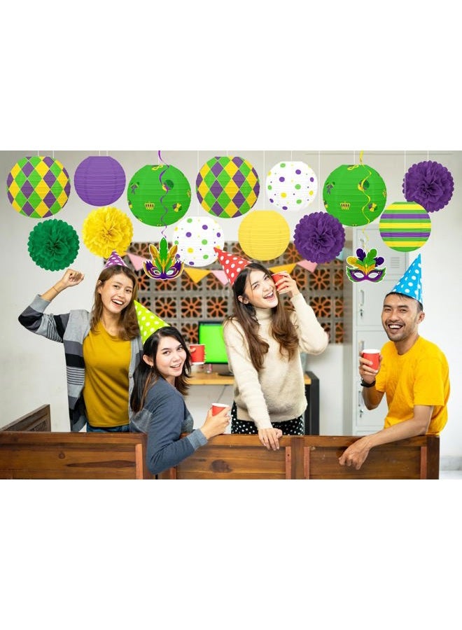 Renbuzhu 15 Pcs Mardi Gras Hanging Paper Lanterns Decorations - Honeycomb Balls Swirls Decor for Party Supplies Baby Shower Office Indoor Outdoor - Image 3