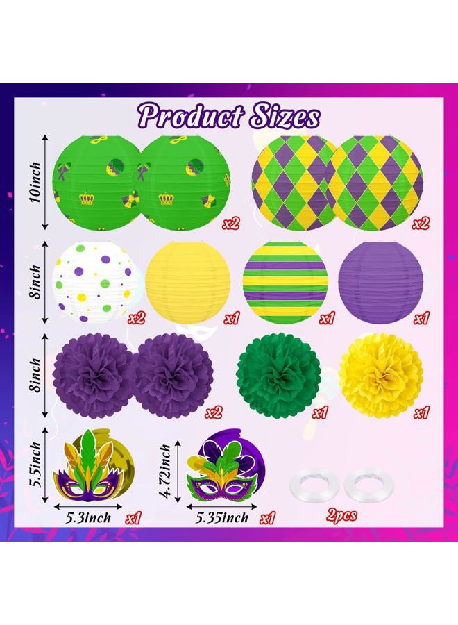 Renbuzhu 15 Pcs Mardi Gras Hanging Paper Lanterns Decorations - Honeycomb Balls Swirls Decor for Party Supplies Baby Shower Office Indoor Outdoor - Image 4