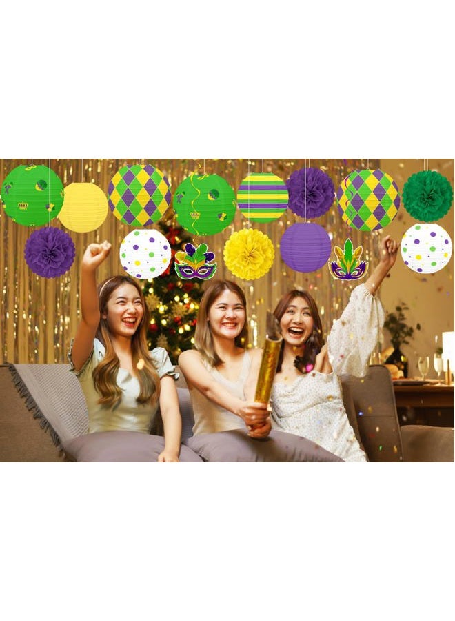 Renbuzhu 15 Pcs Mardi Gras Hanging Paper Lanterns Decorations - Honeycomb Balls Swirls Decor for Party Supplies Baby Shower Office Indoor Outdoor - Image 2