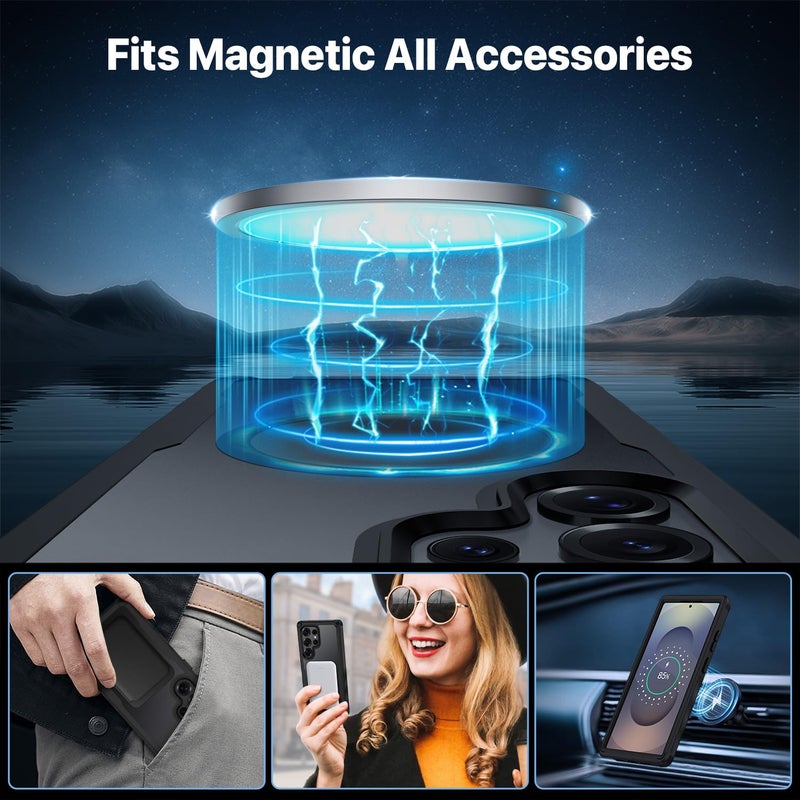 CENHUFO Magnetic Privacy for Samsung Galaxy S25 Ultra Case, Full Body Phone Case with Built-in 9H Tempered Glass Privacy Screen Protector and Camera Lens Cover, Shockproof Protective Bumper -Black - Image 5