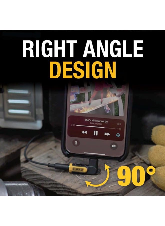 DEWALT محول 3.5 مم إلى لايتنينغ، موصل L بزاوية 90 درجة أنثوي إلى موصل سماعة رأس 3.5 مم ذكري لجهاز iPhone، متوافق مع ملحق لايتنينغ من Apple إلى موصل سماعة رأس 3.5 مم، يتكيف مع الأجهزة القديمة - Image 3