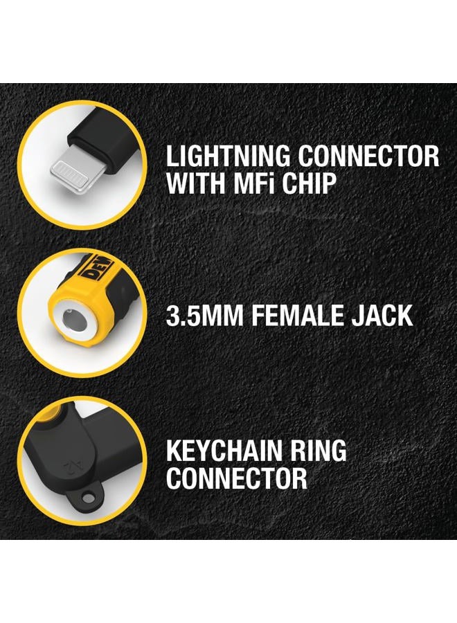 DEWALT محول 3.5 مم إلى لايتنينغ، موصل L بزاوية 90 درجة أنثوي إلى موصل سماعة رأس 3.5 مم ذكري لجهاز iPhone، متوافق مع ملحق لايتنينغ من Apple إلى موصل سماعة رأس 3.5 مم، يتكيف مع الأجهزة القديمة - Image 4