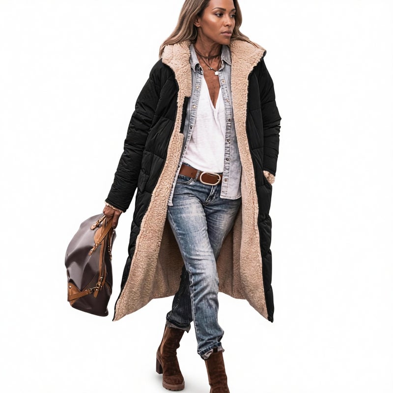Women's Reversible Quilted Hooded Puffer Jacket Warm Thick Winter Coat - Image 1