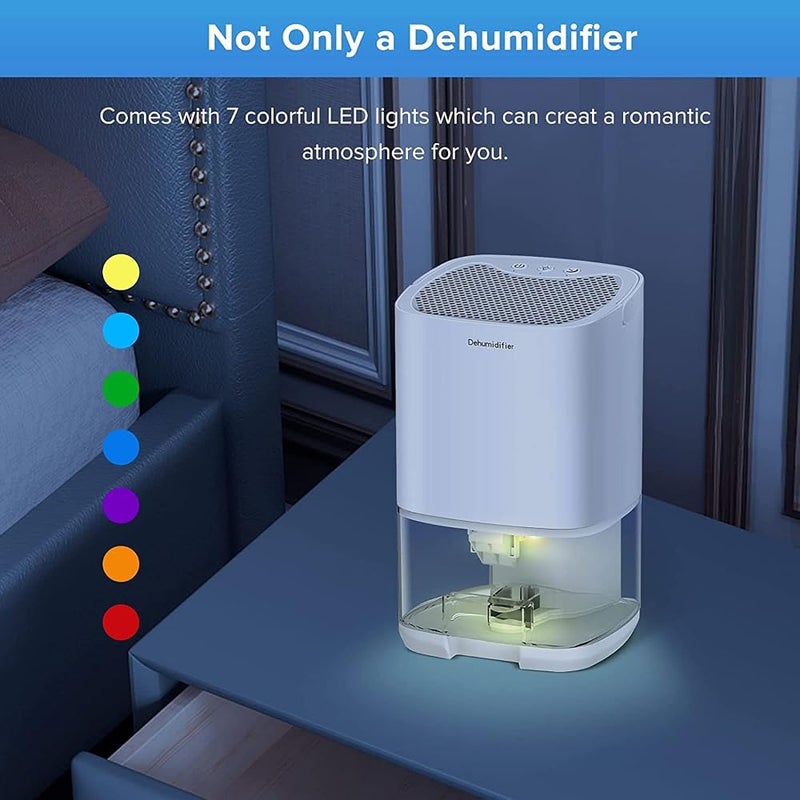 Arabest Home Dehumidifier 1000ML Dehumidifier for 2500 cu ft (260 sq ft) Two Working Modes and 7 Color LED Lights Silent Portable Mini Dehumidifier for Basement Bedroom Bathroom Cabinet RV (White) - Image 2