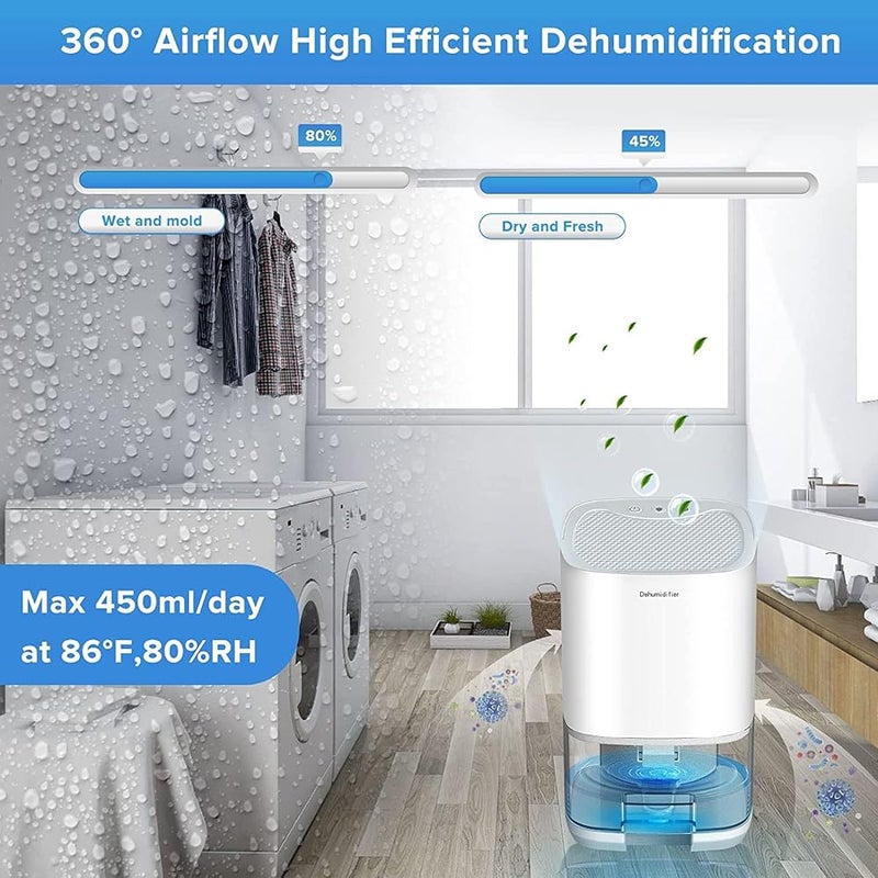 Arabest Home Dehumidifier 1000ML Dehumidifier for 2500 cu ft (260 sq ft) Two Working Modes and 7 Color LED Lights Silent Portable Mini Dehumidifier for Basement Bedroom Bathroom Cabinet RV (White) - Image 3