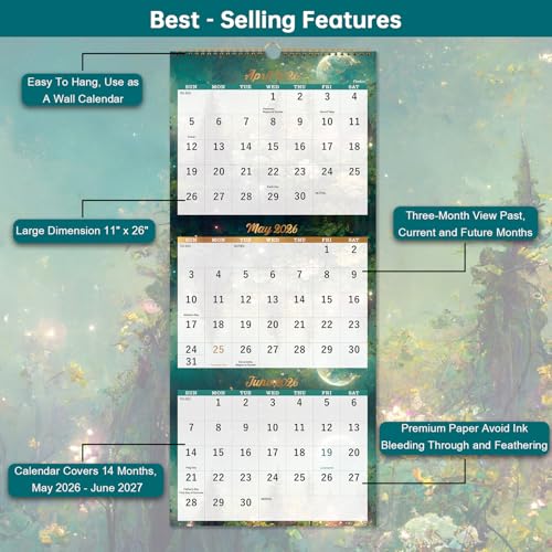 Pinchoco Calendar 2026-2027 - 3 Month Wall Calendar Vertical Display (Folded in a Month), April 2026 - July 2027, 11" x 26", 3 Month Calendar, 2026-2027 Wall Calendar with Thick Paper, To-do & Notes - Green - Image 4