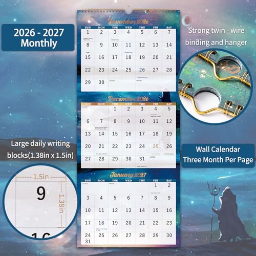 Pinchoco Calendar 2026-2027 - 3 Month Wall Calendar Vertical Display (Folded in a Month), April 2026 - July 2027, 11" x 26", 3 Month Calendar, 2026-2027 Wall Calendar with Thick Paper, To-do & Notes - Green - Image 5