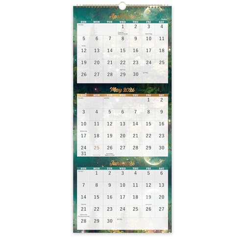 Pinchoco Calendar 2026-2027 - 3 Month Wall Calendar Vertical Display (Folded in a Month), April 2026 - July 2027, 11" x 26", 3 Month Calendar, 2026-2027 Wall Calendar with Thick Paper, To-do & Notes - Green - Image 1