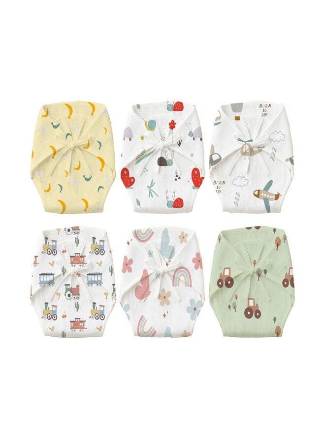 Mookoo Cotton Langots for New Born 0-3 Months | Soft Muslin Baby Nappy | Comfortable Washable Diaper Wrap | 12-Pack | Tractor-Floral+Train-Banana+Butterfly-Cloud - Image 1