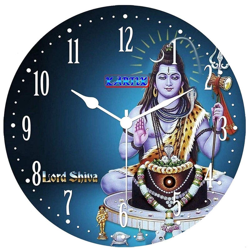 KARTIK Shiva Printed Designer Wooden Wall Clock Without Glass for Home/Living Room/Bedroom/Kitchen and Office - 11X11 Inches (Multicolour) (Multicolour) - Image 1