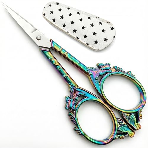 GLEXAL Crochet Scissors with Cover – Rainbow Vintage Small Embroidery Scissors, Sharp Butterfly Craft Scissors for Yarn Thread Sewing Needlework, Pretty Gift for Crocheter Quilter, 4.6 Inch - Image 1